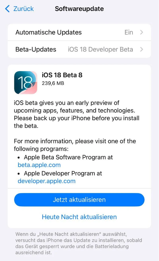 桂平苹果手机维修分享苹果 iOS / iPadOS 18 开发者预览版 Beta 8 发布 